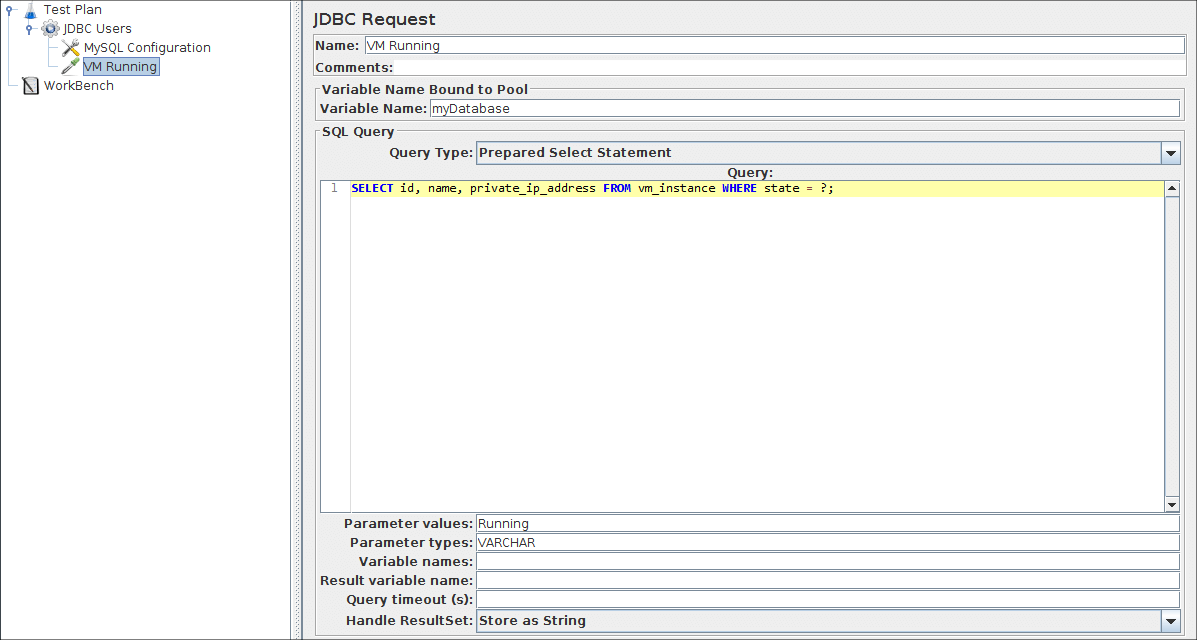 
図 6.5。 最初の SQL リクエストの JDBC リクエスト