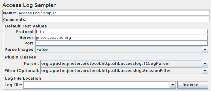Access Log Sampler のコントロール パネルのスクリーンショット