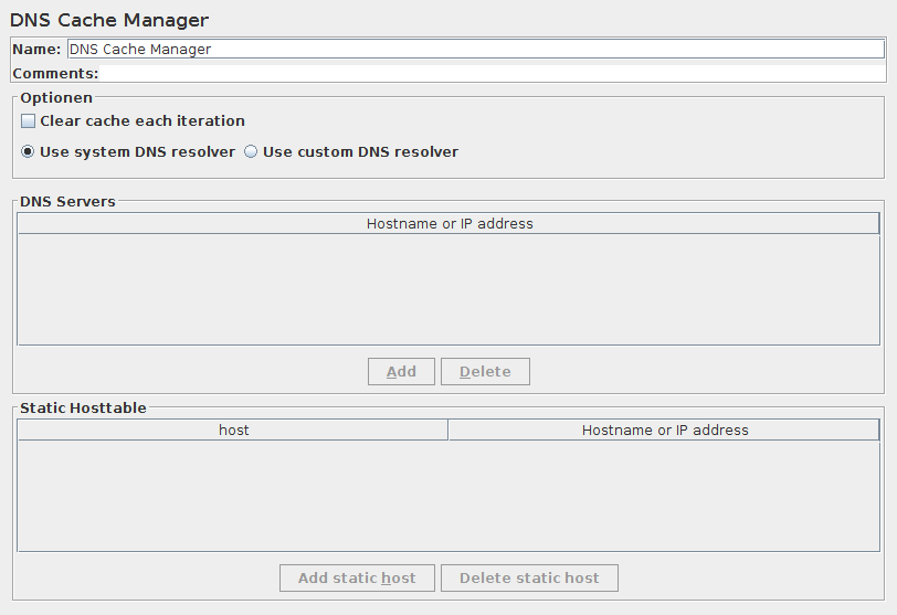 DNS Cache Manager のコントロール パネルのスクリーンショット
