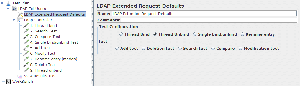 
  図 8b.2 テスト計画の LDAP デフォルト