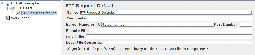 
図 7.4。 テスト計画の FTP デフォルト