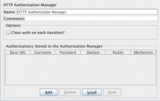 HTTP Authorization Manager のコントロール パネルのスクリーンショット