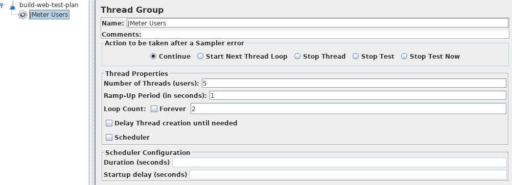 
図 4.2。 JMeter ユーザー スレッド グループ